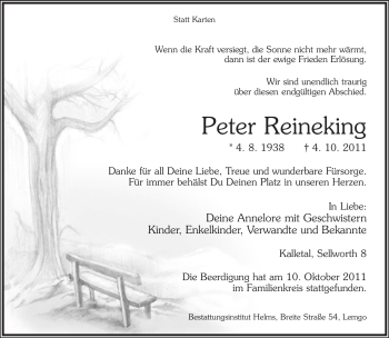 Anzeige  Peter Reineking  Lippische Landes-Zeitung