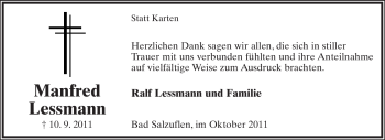Anzeige  Manfred Lessmann  Lippische Landes-Zeitung
