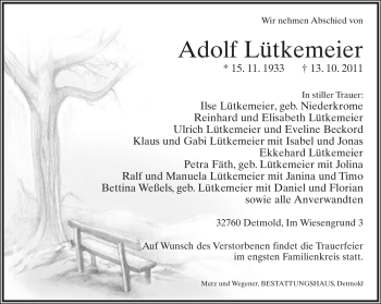 Anzeige  Adolf Lütkemeier  Lippische Landes-Zeitung
