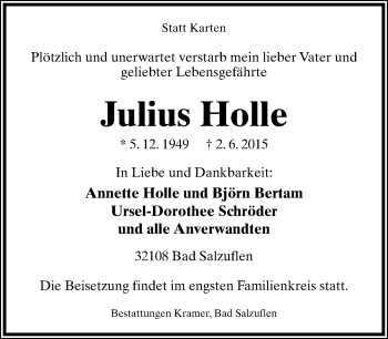Anzeige  Julius Holle  Lippische Landes-Zeitung