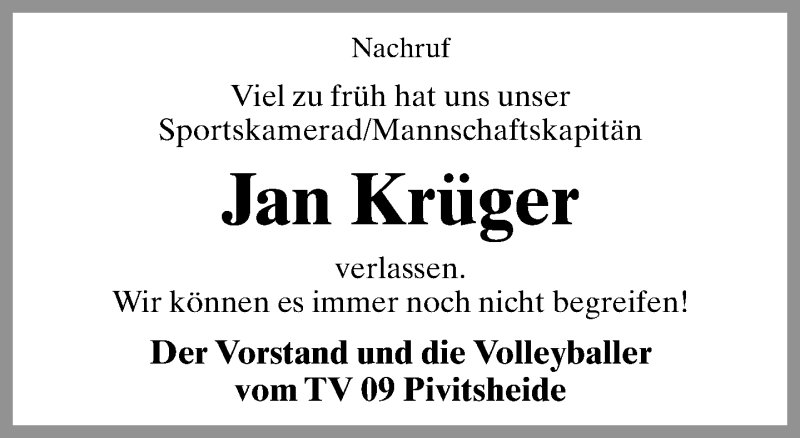  Traueranzeige für Jan Krüger vom 17.06.2015 aus Lippische Landes-Zeitung