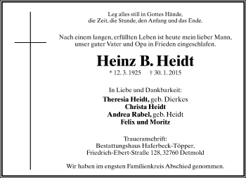 Anzeige  Heinz B. Heidt  Lippische Landes-Zeitung