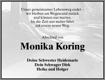 Anzeige  Monika Koring  Lippische Landes-Zeitung
