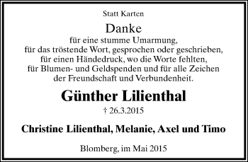 Anzeige  Günther Lilienthal  Lippische Landes-Zeitung