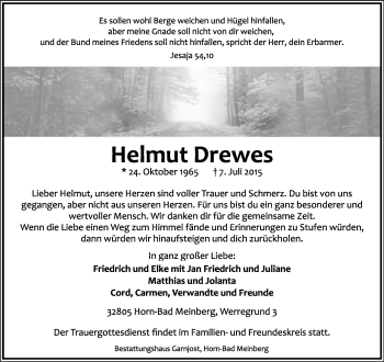 Anzeige  Helmut Drewes  Lippische Landes-Zeitung