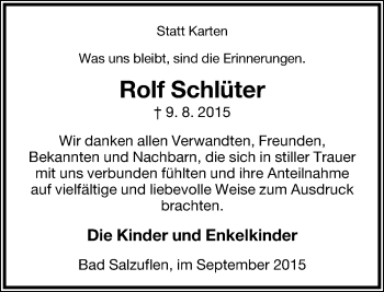 Anzeige  Rolf Schlüter  Lippische Landes-Zeitung