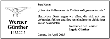 Anzeige  Werner Günther  Lippische Landes-Zeitung