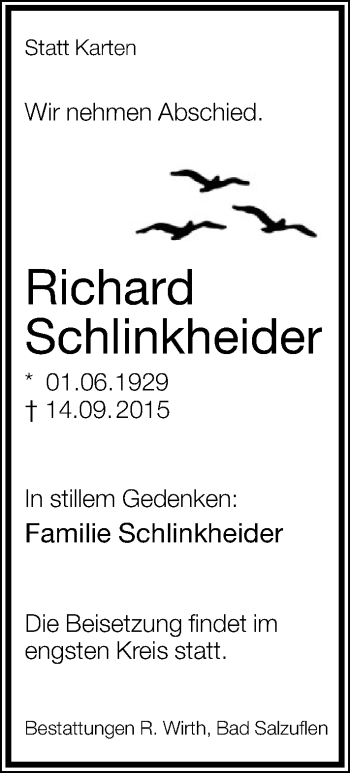 Anzeige  Richard Schlinkheider  Lippische Landes-Zeitung