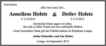 Anzeige  Anneliese und Detlev Holste Holste  Lippische Landes-Zeitung