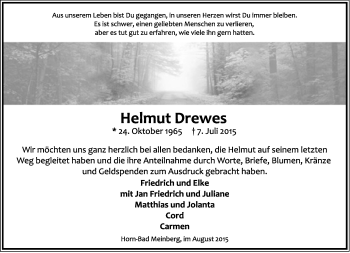 Anzeige  Helmut Drewes  Lippische Landes-Zeitung