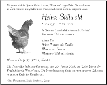 Anzeige  Heinz Süllwold  Lippische Landes-Zeitung