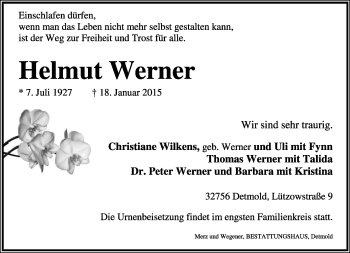 Anzeige  Helmut Werner  Lippische Landes-Zeitung