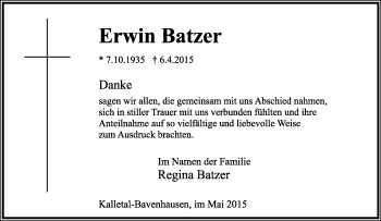 Anzeige  Erwin Batzer  Lippische Landes-Zeitung