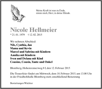 Anzeige  Nicole Hellmeier  Lippische Landes-Zeitung