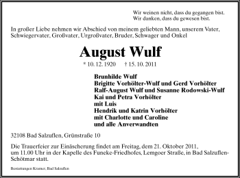 Anzeige  August Wulf  Lippische Landes-Zeitung