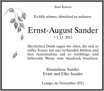 Anzeige  Ernst-August Sander  Lippische Landes-Zeitung