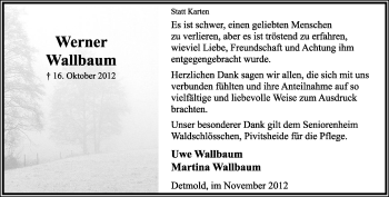 Anzeige  Werner Wallbaum  Lippische Landes-Zeitung