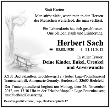 Anzeige  Herbert Sach  Lippische Landes-Zeitung