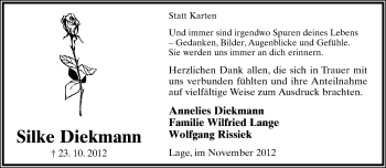 Anzeige  Silke Diekmann  Lippische Landes-Zeitung