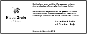 Anzeige  Klaus Grein  Lippische Landes-Zeitung
