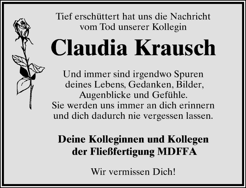  Traueranzeige für Claudia Krausch vom 24.11.2012 aus Lippische Landes-Zeitung