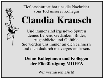 Anzeige  Claudia Krausch  Lippische Landes-Zeitung