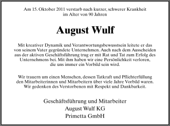 Anzeige  August Wulf  Lippische Landes-Zeitung