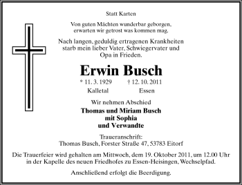 Anzeige  Erwin Busch  Lippische Landes-Zeitung