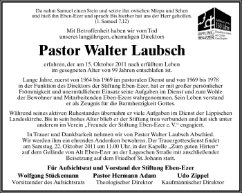 Anzeige  Walter Laubsch  Lippische Landes-Zeitung