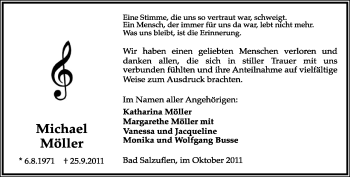 Anzeige  Michael Möller  Lippische Landes-Zeitung