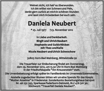 Anzeige  Daniela Neubert  Lippische Landes-Zeitung