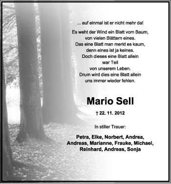 Anzeige  Mario Sell  Lippische Landes-Zeitung