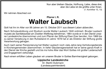Anzeige  Walter Laubsch  Lippische Landes-Zeitung