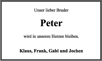 Anzeige  Peter   Lippische Landes-Zeitung