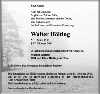 Anzeige  Walter Hölting  Lippische Landes-Zeitung
