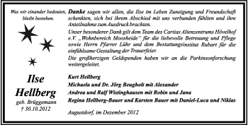 Anzeige  Ilse Hellberg  Lippische Landes-Zeitung
