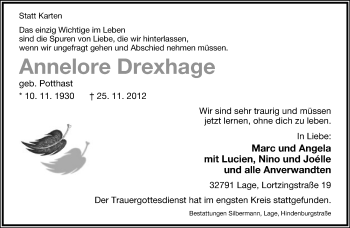 Anzeige  Annelore Drexhage  Lippische Landes-Zeitung