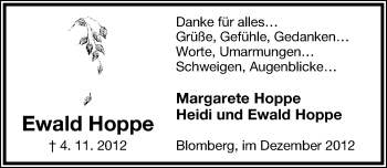 Anzeige  Ewald Hoppe  Lippische Landes-Zeitung