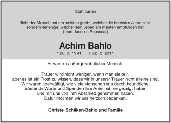 Anzeige  Achim Bahlo  Lippische Landes-Zeitung