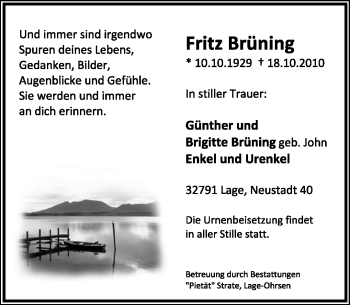 Anzeige  Fritz Brüning  Lippische Landes-Zeitung