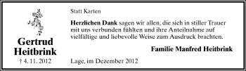 Anzeige  Getrud Heitbrink  Lippische Landes-Zeitung