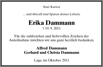 Anzeige  Erika Dammann  Lippische Landes-Zeitung