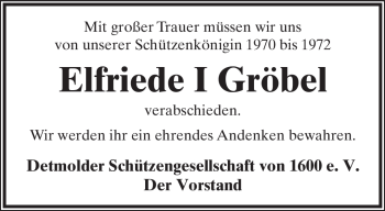 Anzeige  Elfriede I Gröbel  Lippische Landes-Zeitung
