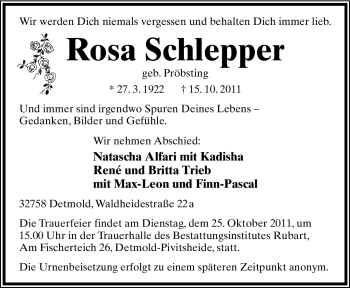 Anzeige  Rosa Schlepper  Lippische Landes-Zeitung