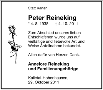 Anzeige  Peter Reineking  Lippische Landes-Zeitung