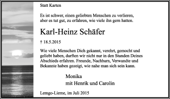 Anzeige  Karl-Heinz Schäfer  Lippische Landes-Zeitung