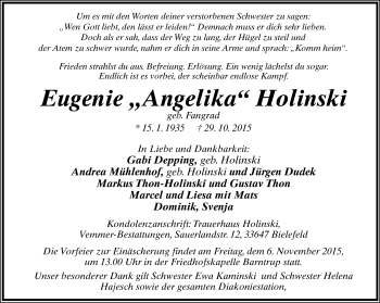 Anzeige  Eugenie Holinski  Lippische Landes-Zeitung