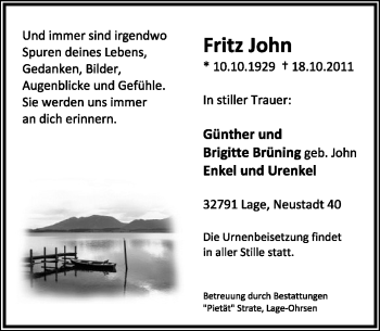 Anzeige  Fritz John  Lippische Landes-Zeitung