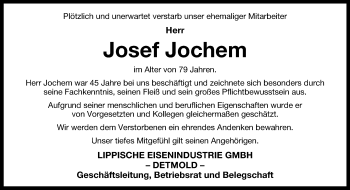 Anzeige  Josef Jochem  Lippische Landes-Zeitung