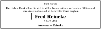 Anzeige  Fred Reineke  Lippische Landes-Zeitung
